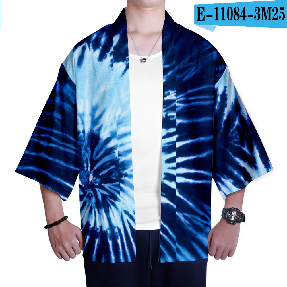 Tie Dye Summer Teenager Men Kimono Robe Half Sleeve Rayon Home Bathrobe Casual Loose Large Size 3XL Thin Cardigan Shirts