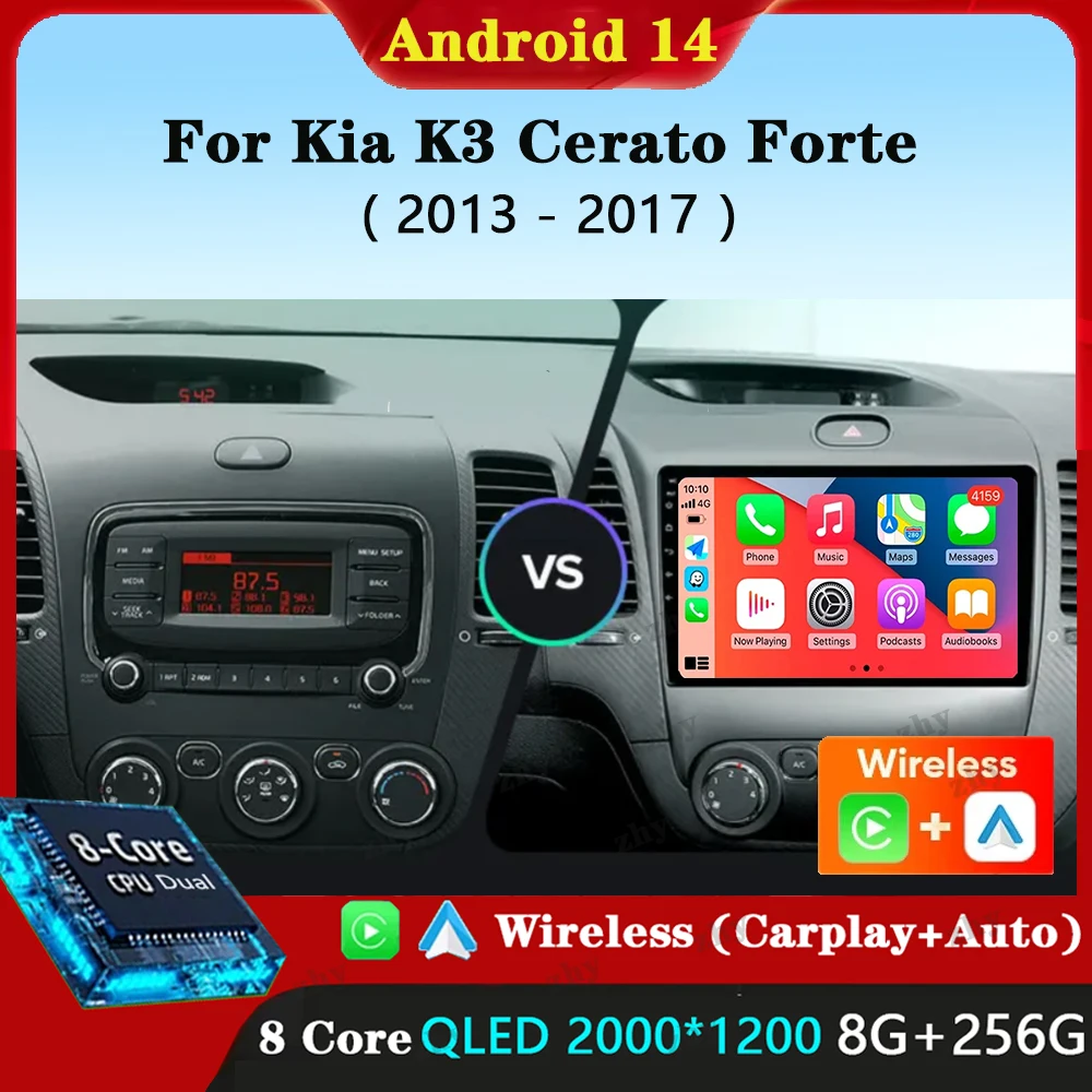 Автомагнитола для Kia K3 Cerato Forte 2013 - 2017 Android 14 Carplay 3 YD навигация GPS мультимедийный