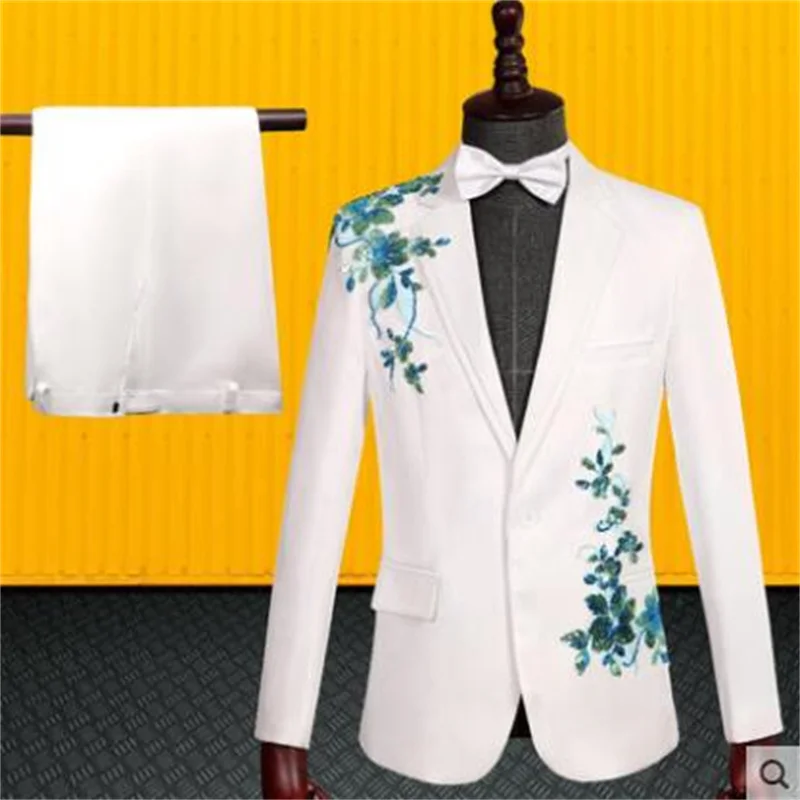 

Blazer men groom suit set with pants mens Three-dimensional double-sided inlay suits sequins singer stage clothing formal dress