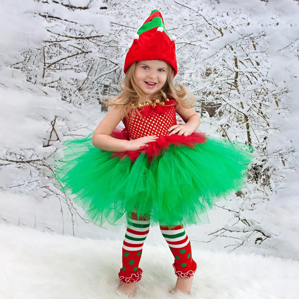

Girls Mesh Tutu Dress Christmas Costume Cosplay Costumes Christmas Elf Dresses Children's Ball Party Performance Costume Disfraz
