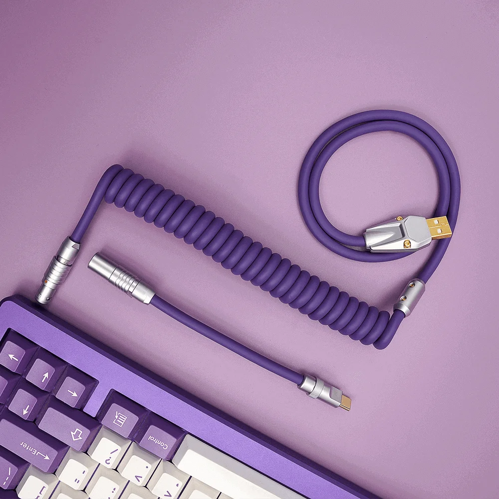 

Механический USB-кабель MelGeek ручной работы из ТПУ с катушкой Авиатор индивидуальный кабель клавиатуры Type C фиолетовый