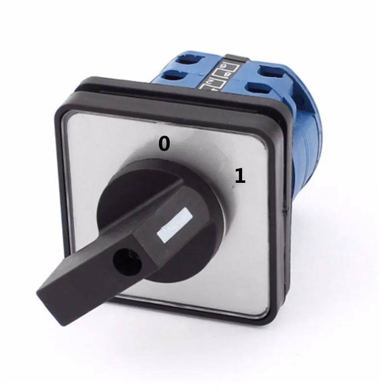 

LW26-20 Rotary switch knob 2 position 0-1 ON-OFF High quality changeover cam switch Ui 690V Ith 20A 1 pole 4 terminals
