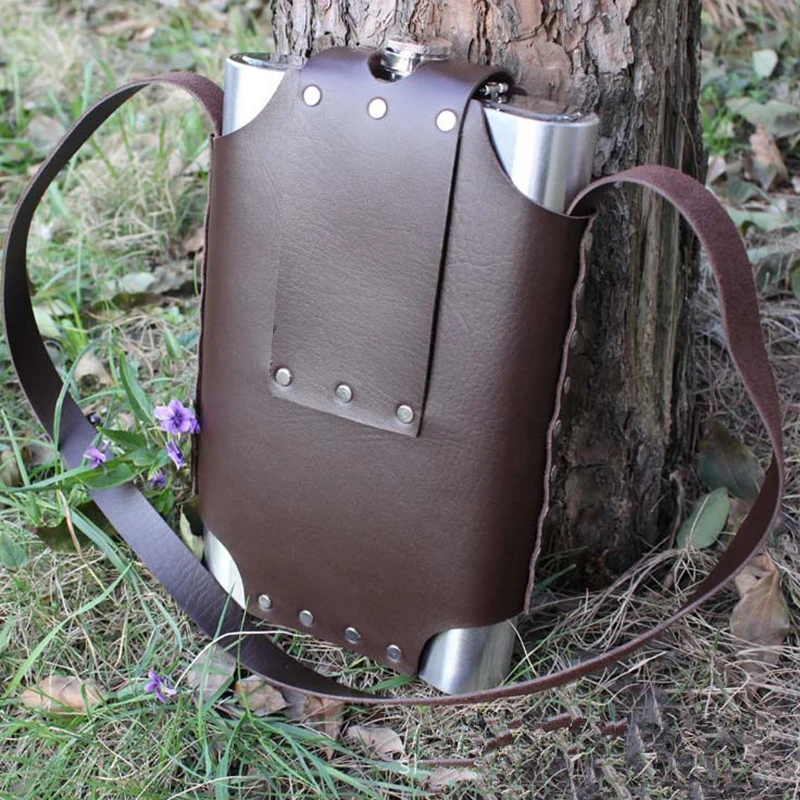 

Outdoor Flagon Portable For Bag Big Bottle Metal Flask Whiskey Bag Cover With Hip Alcohol Wine 64OZ Storage Pot Flask Leather