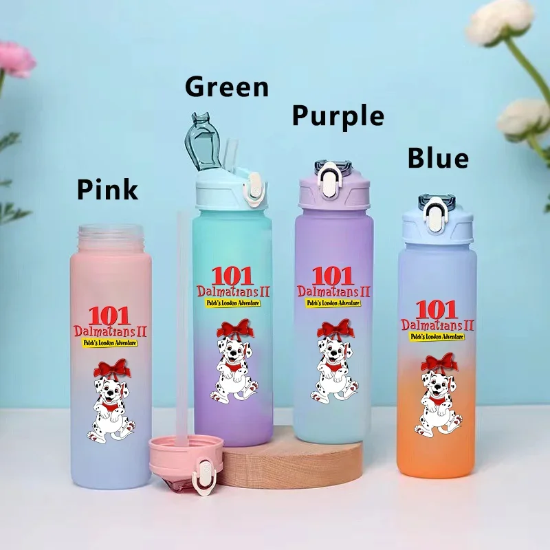 750ML 101 Dalmatians Children's Plastic Straw Water Cup Student Outdoor Leak Proof Bottle Portable Gradient