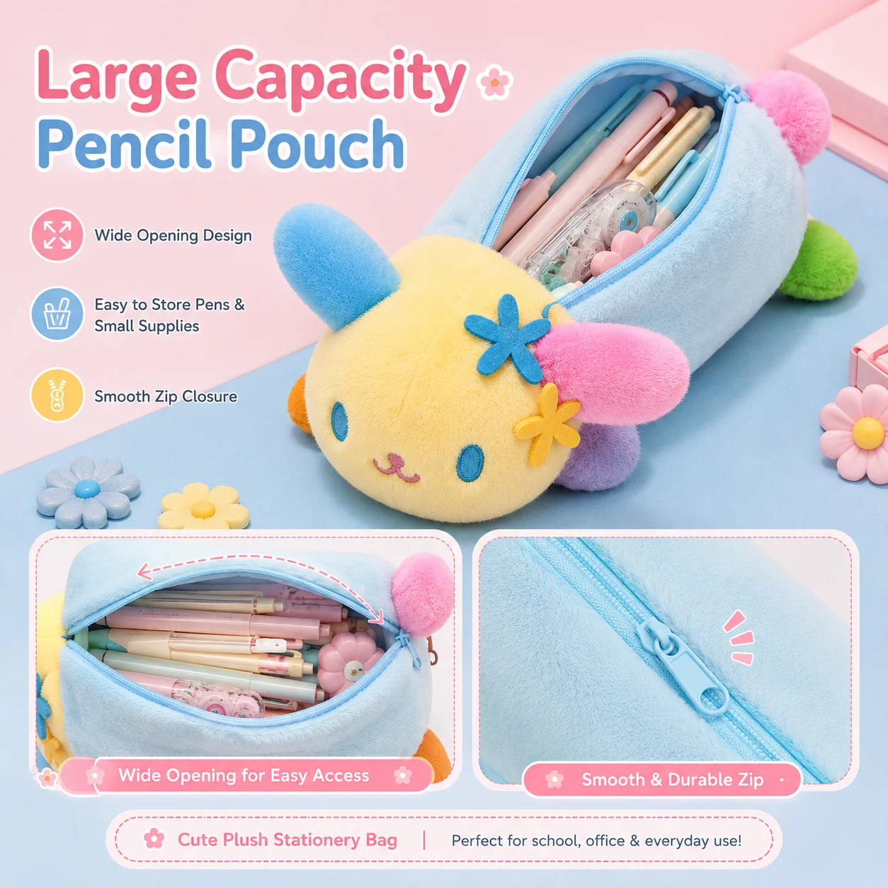 Фото Пенал Sanrio Usahana Bunny, милый мультяшный пенал на молнии, сумка для ручек, студенческий пенал для канцелярии, косметичка для хранения №5