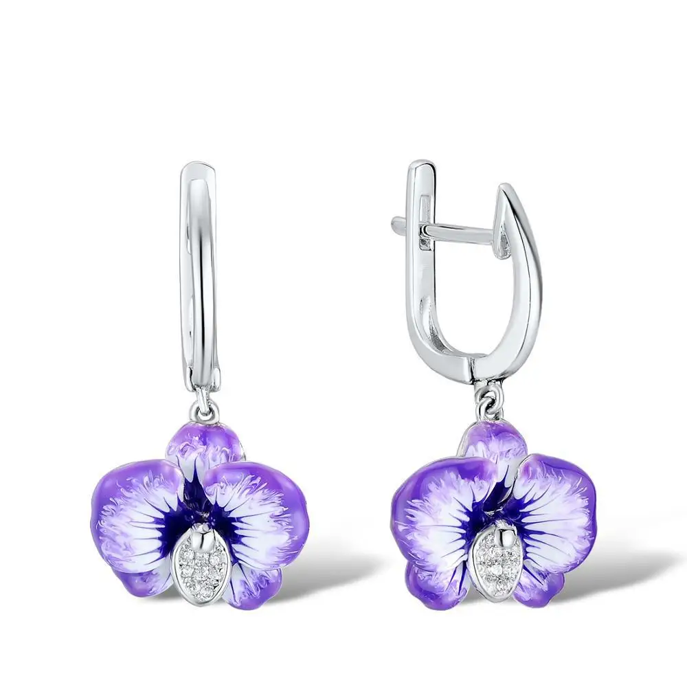 

Серьги-гвоздики эмалированные в богемном стиле с фиолетовыми цветами и кристаллами, элегантные свадебные подарочные серьги, ювелирные изделия