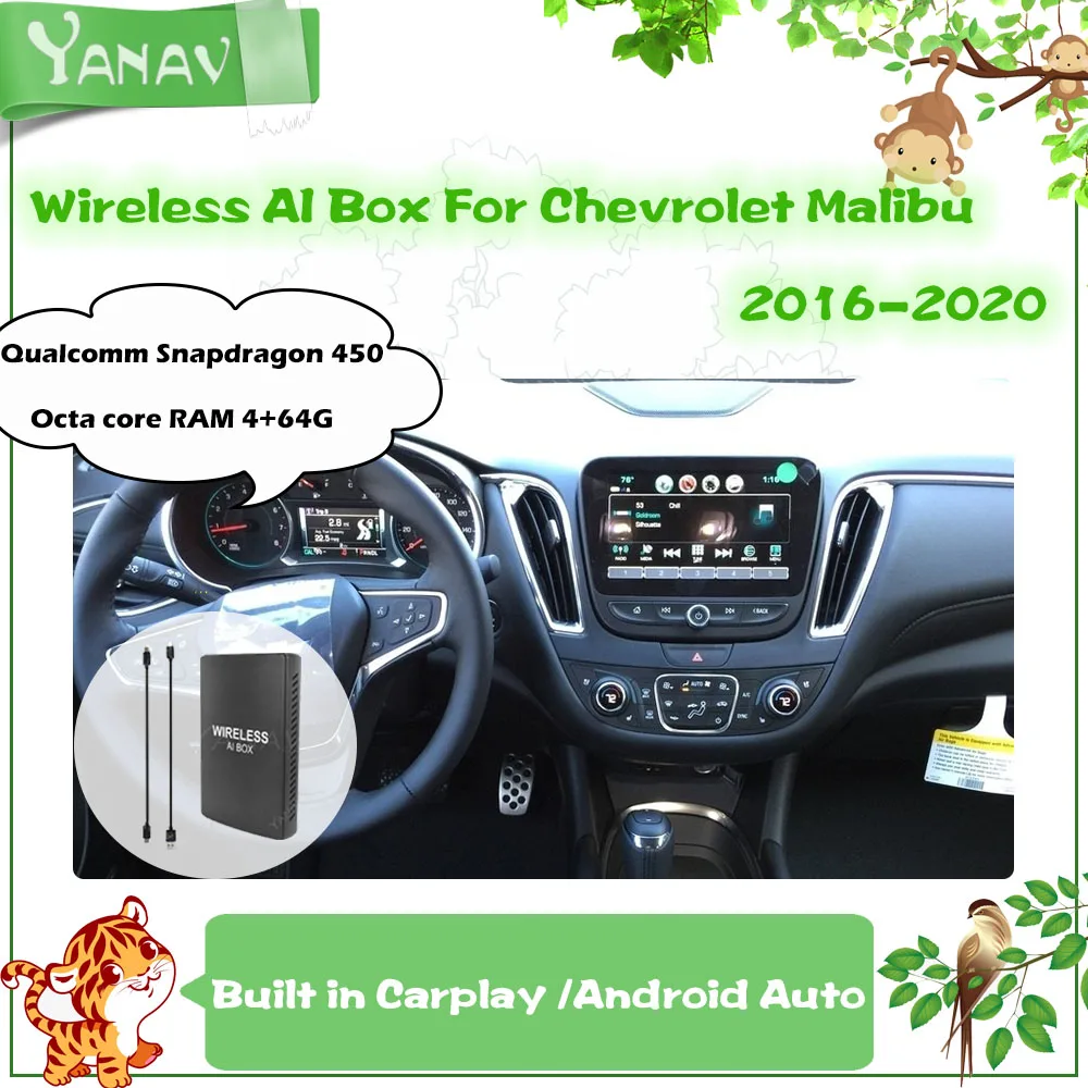 

Android Qualcomm 450 Беспроводная ИИ-приставка для Chevrolet Malibu 2016-2020 Автомобильная смарт-приставка Google YouTube Netflix видео встроенный Carplay