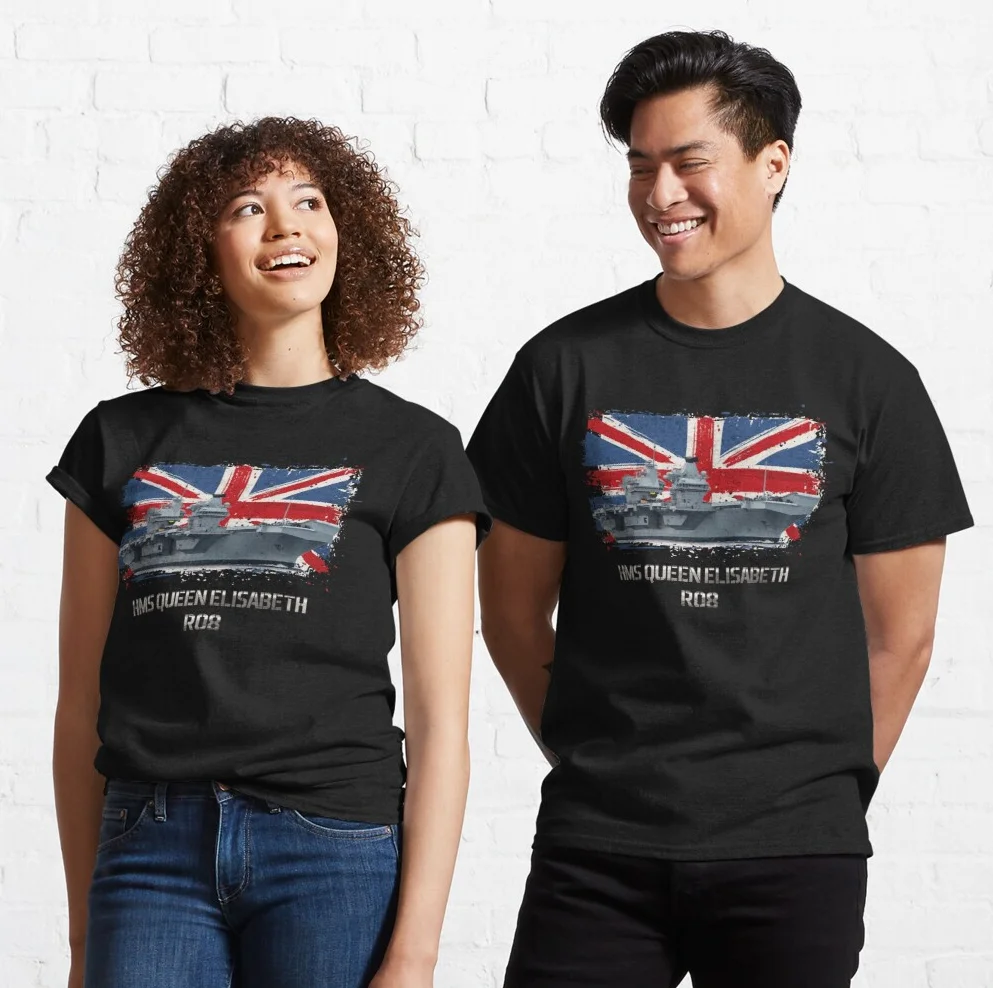 

R08 HMS Queen Elisabeth Aircraft Carrier T Shirt. New 100% Cotton Short Sleeve O-Neck T-shirt Casual Mens Top