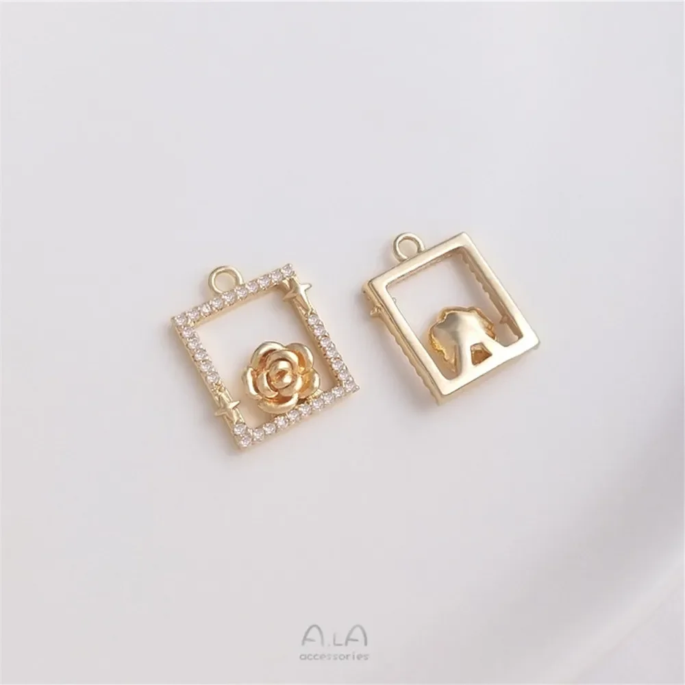 14 К позолоченное квадратное круглое сердце с цирконием геометрическая коробка