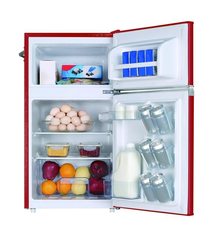 

3.1 Cu Ft 2 Door Retro Refrigerator With Side Bottle Opener Retro Design, Glass , Red, HBF3220