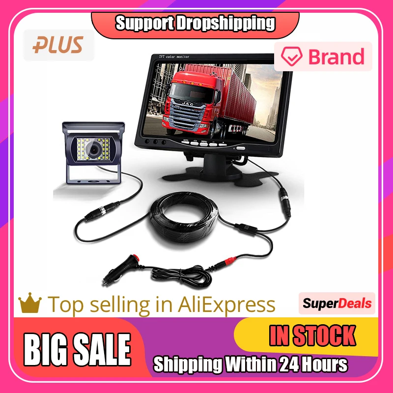 

1 Set Car Back Up Monitor 7-inch Lcd Screen Reversing Image Display Bus Camera Rear View Auxiliary Device Car Accessories