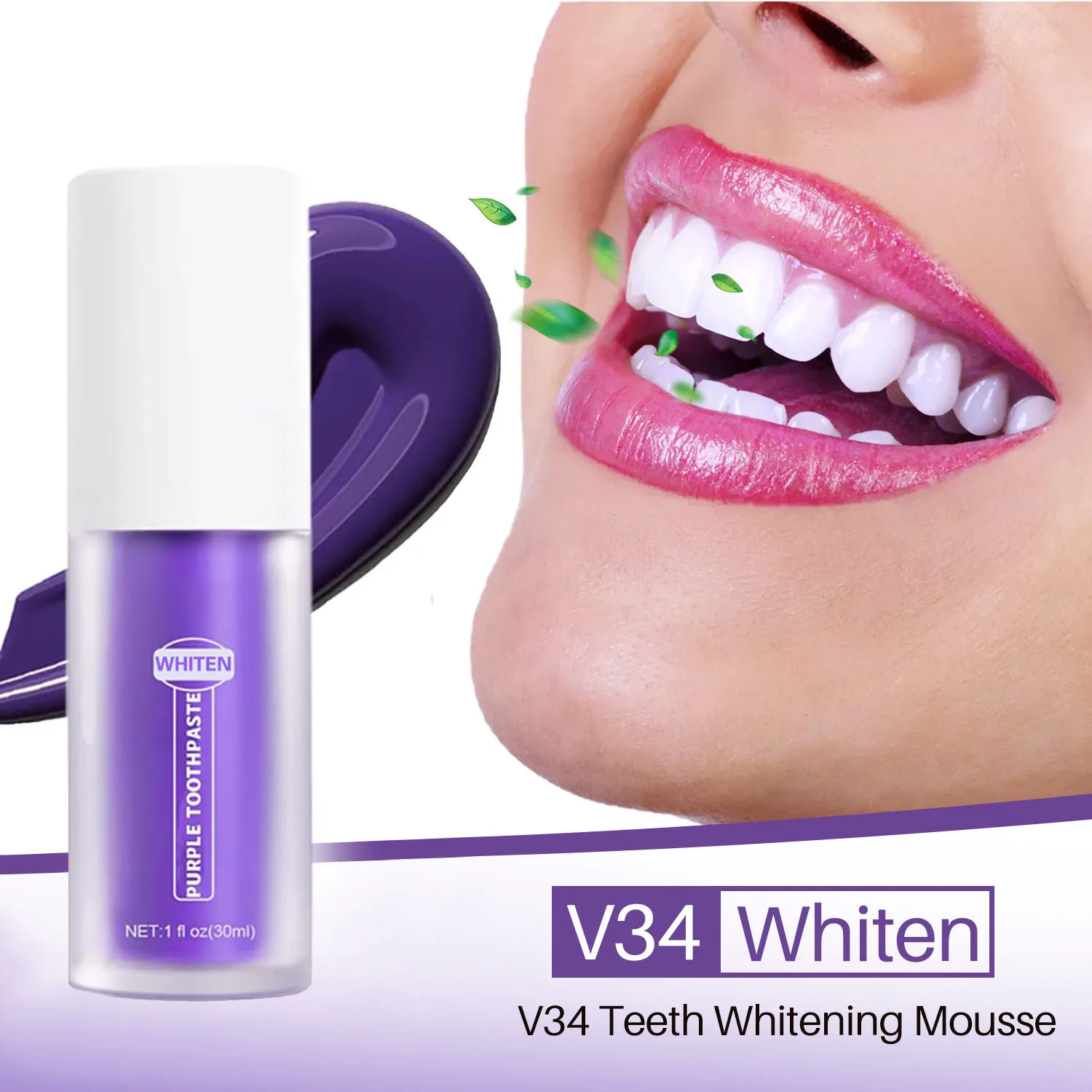 

Teeth Whitening Mousse V34 Effectively Remove Yellow Plaque Smoke Stain Dental Repair Bright Cleaning Fresh Breath Dental Care