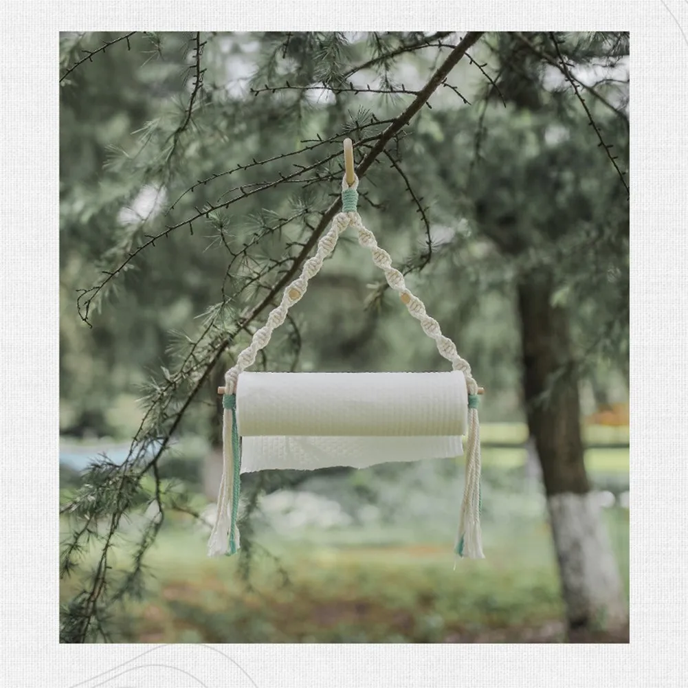 

Vintage Weave Hanging Rope Wall Mounted Roll Paper Rack Toilet Towel Storage Holder For Outdoor Camping Garden Bathroom Decors