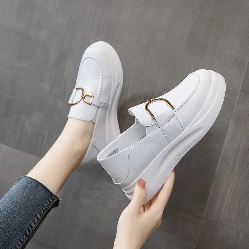 

2022 spring and autumn new soft side all-match thick-soled white shoes slip-on loafers womens shoes