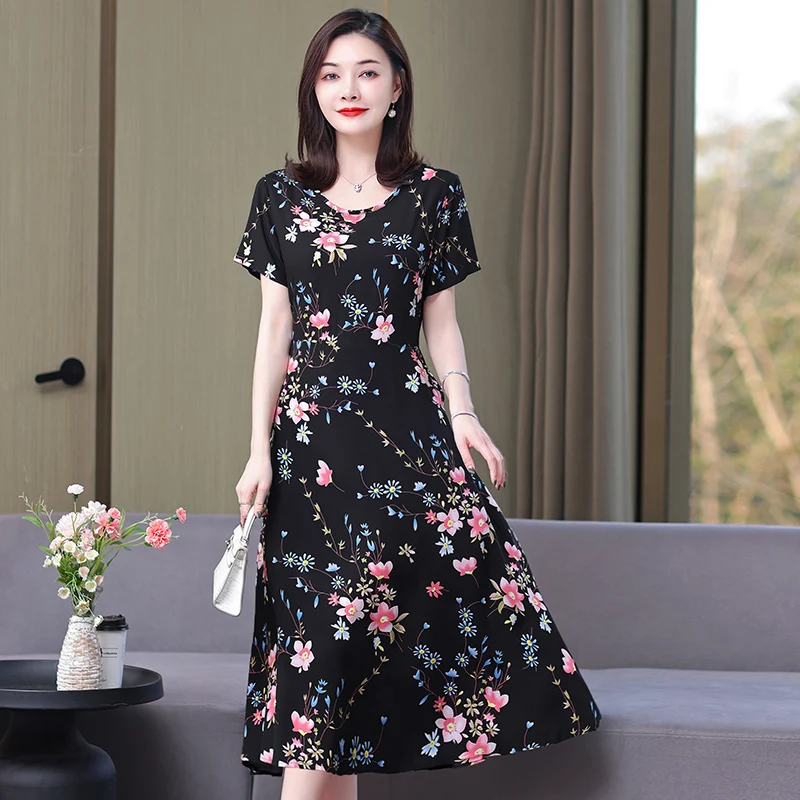 

Summer Boho Dresses for Women 2022 Vintage Short Sleeve Female Long Dress with Floral Pattern Harajuku Elegant Women Clothing