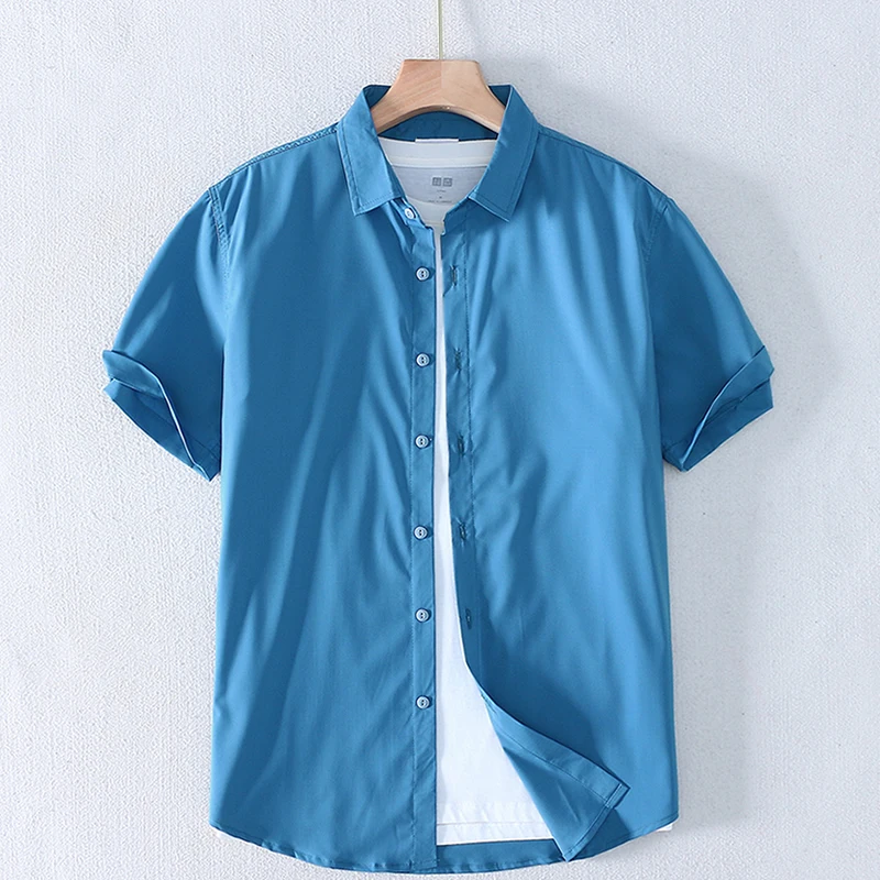 

Mens Short Sleeve Shirts Slim Fit Summer Fashion Stain Non Iron Business Formal Dress Shirt Soft Anti-wrinkle Casual Shirt