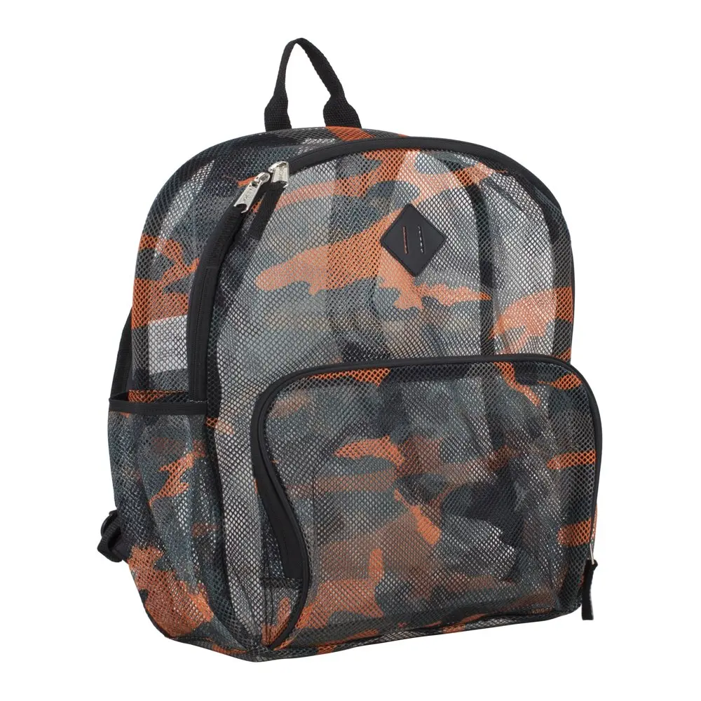 Unisex Multi-Purpose Mesh Backpack with Front Pocket Orange Camo