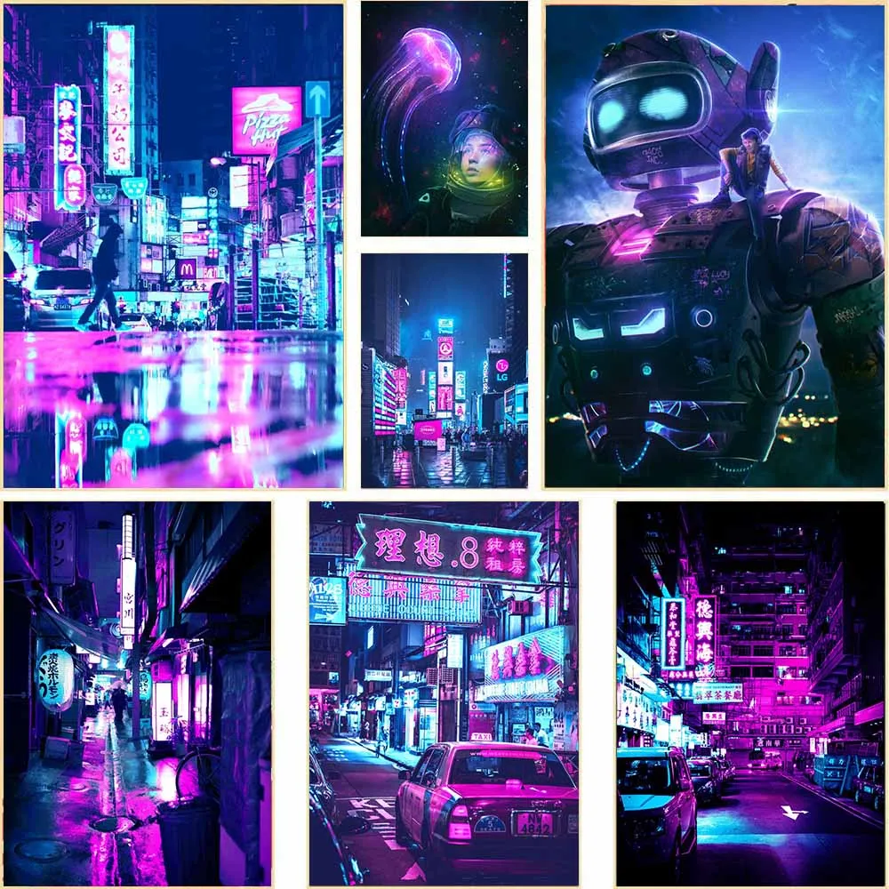 

Punk Style Neon Atmosphere Landscape Poster Picture Print Canvas Painting Wall Art Mural Home Room Decor Aesthetic Frameless