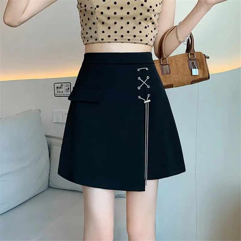 

Ассиметричная юбка в Корейском стиле, Новинка лета 2023, юбка А-силуэта с завышенной талией, дизайнерская юбка, универсальные женские юбки