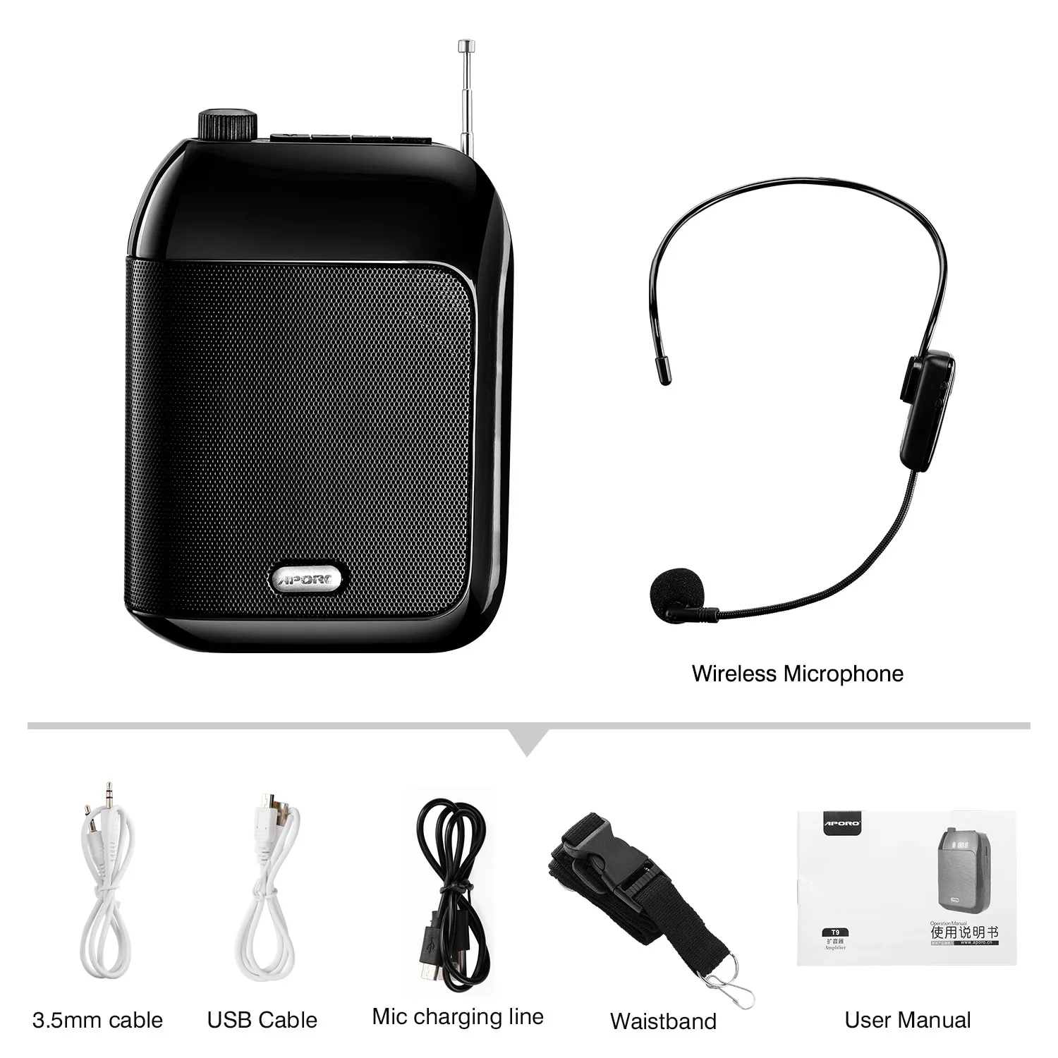Фото Новый портативный Bluetooth UHF беспроводной усилитель голоса T9 для преподавания, лекций, экскурсий, презентаций, с поддержкой USB-накопителя, мегафон, микрофон, динамик №5