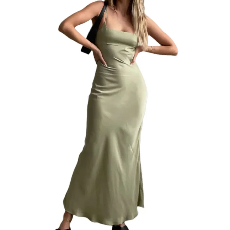

Women Chic Elegant Dresses Evening Party Sexy Bodycon Sleeveless Backless Adjustable Sling Straps Ankle Length Dress Night Club