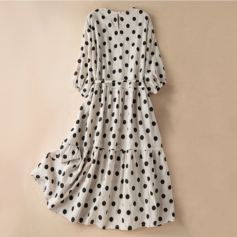 Женское винтажное хлопковое платье в горошек повседневное Свободное длинное