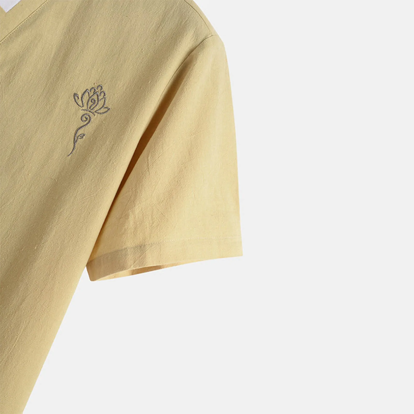 Men Soft Top Shirts Cotton Linen Summer Casual Button V Neck Printed Short Sleeves Pullover Casual Top Baggy Button Blouses