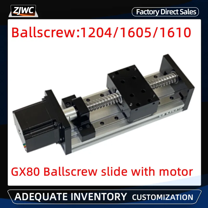 

GX80 Inch Square Rail SFU1605/1204/1610 150mm 200mm Ball Screw Sliding Table Sliding Cross Linear Slide Platform Guide XYZ Shaft