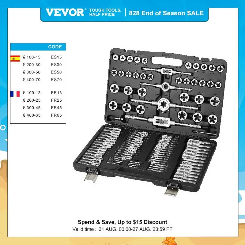 VEVOR Tap and Die Set 40PCs 60PCs 80PCs 110PCs Metric or SAE Standard Bearing Steel Taps and Dies Essential Threading Tool