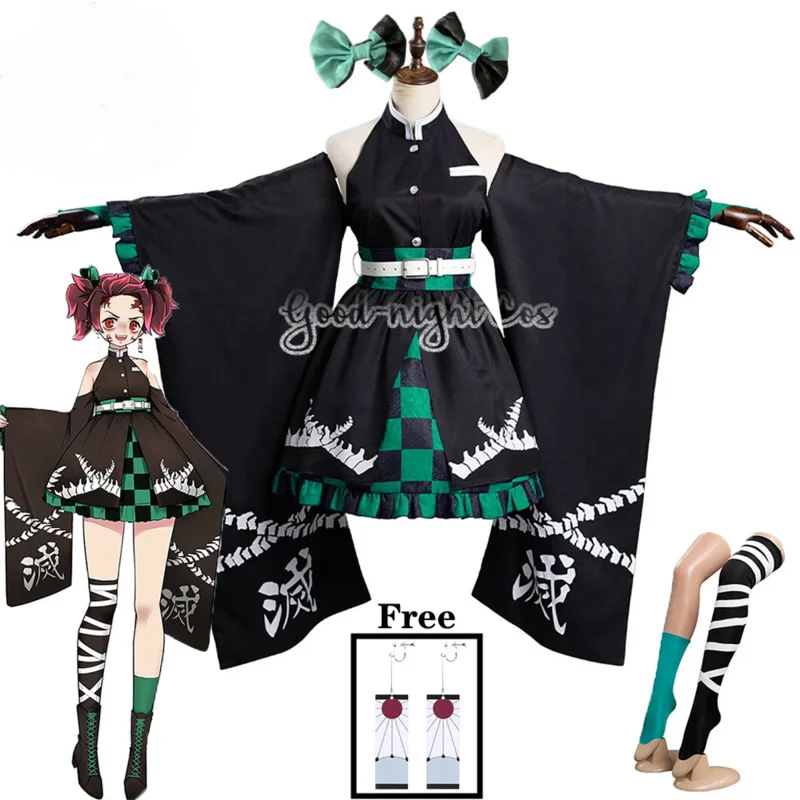 Костюм для косплея аниме Kamado Tanjirou костюм с юбкой и топом девочек платье-кимоно на