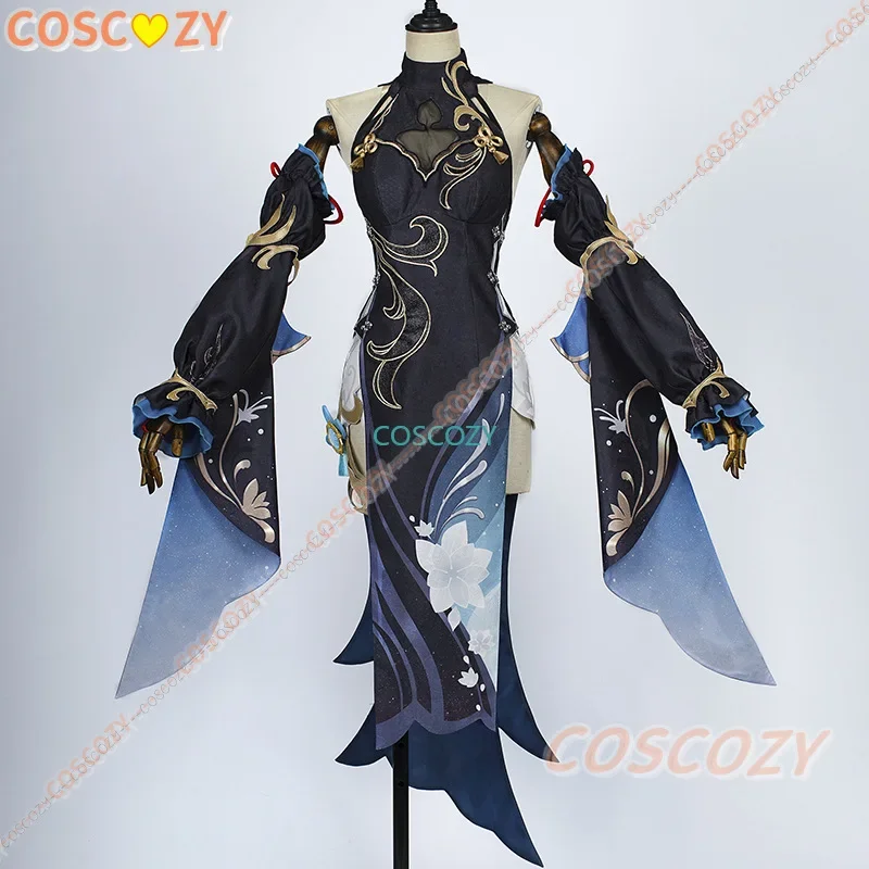Игра Genshin Impact Shenhe Косплей Костюм Парик Женское Сексуальное Черное Вечернее