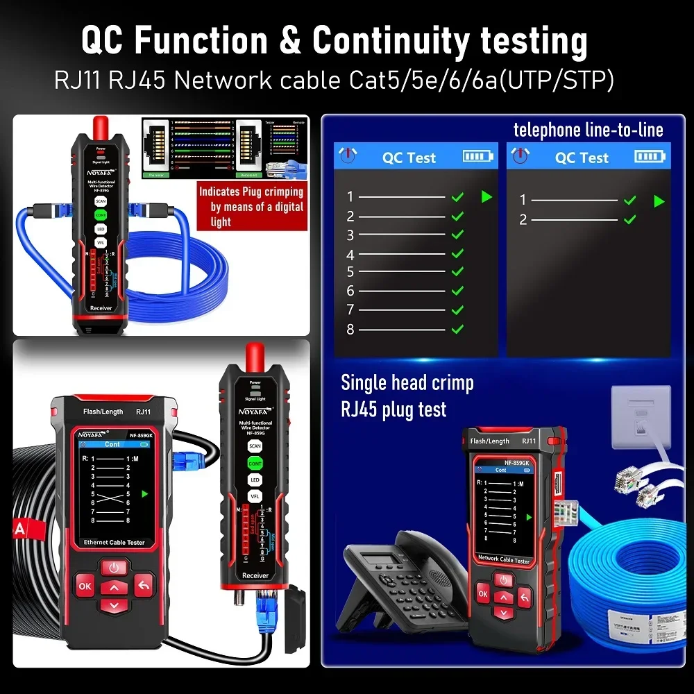Фото NF-859GK Network Tester Line Finder with Red Light Single Head Crimping Length Breakpoint IP Scanning PING Charging Type for est №2