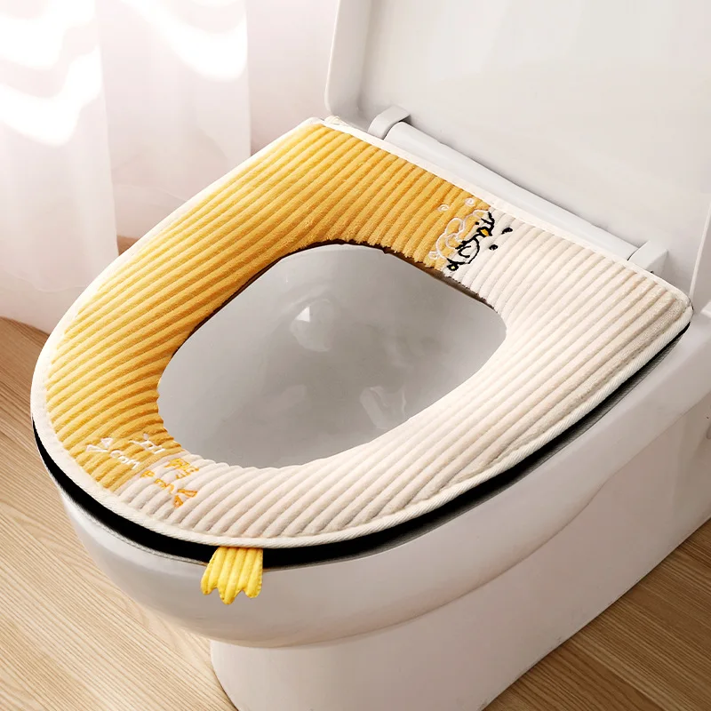 

Warm Flannel Toilet Seat Cover Mat Winter Thicker Bathroom Toilet Pad Cushion with Handle Closestool Mat Bathroom Accessories