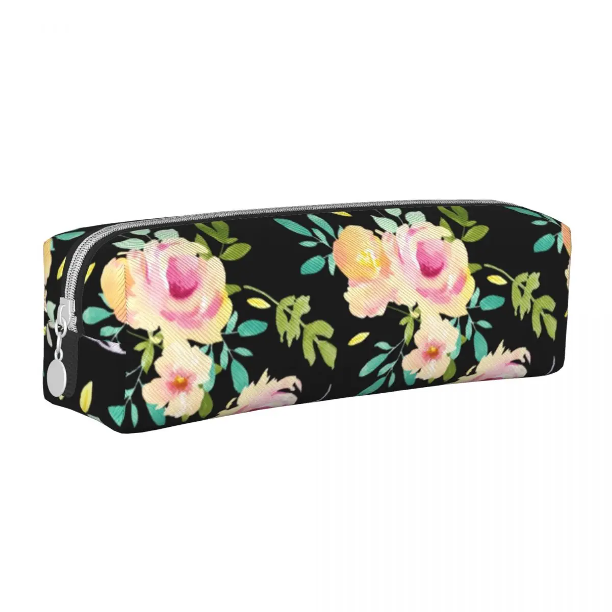 

Watercolor Floral Print Square Pencil Case Pink and Peach Flowers Boy Girl Cool Leather Pencil Box Back to School Pen Organizer