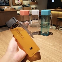 cute new square tea milk fruit water cup for water bottles drink with rope transparent sport korean style heat resistant