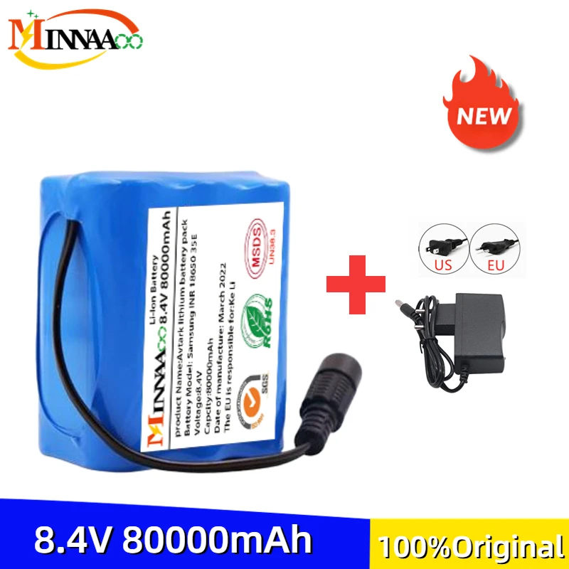 

New Bicycle Light Headlamp Oxygen pump Solar lamp 18650 Batteries 8.4V 80Ah Scooter 80Ah Lithium Ion Rechargeable Battery Pack