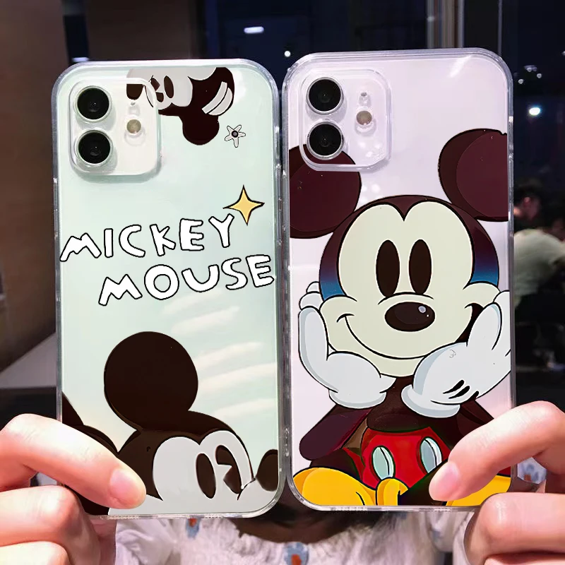 

Disney Cute Mickey Mouse For iPhone 11 Pro Max 12 13 Pro Mini X XR XS Max Se2 6 6S 7 8 Plus Clear Phone Case Soft Cases