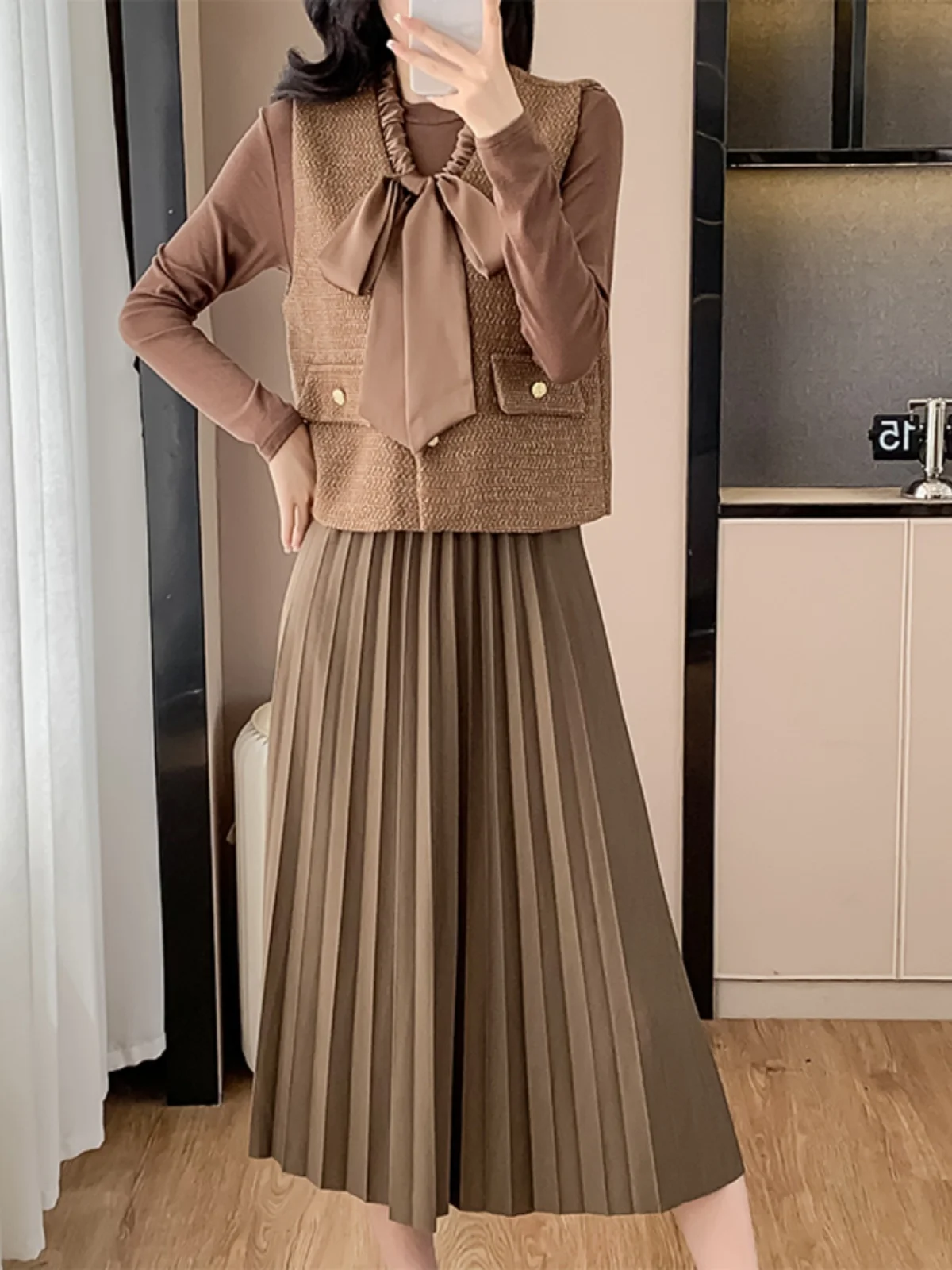 2024 ранняя осень новый женский изящный жилет перекрывающаяся одежда платье с