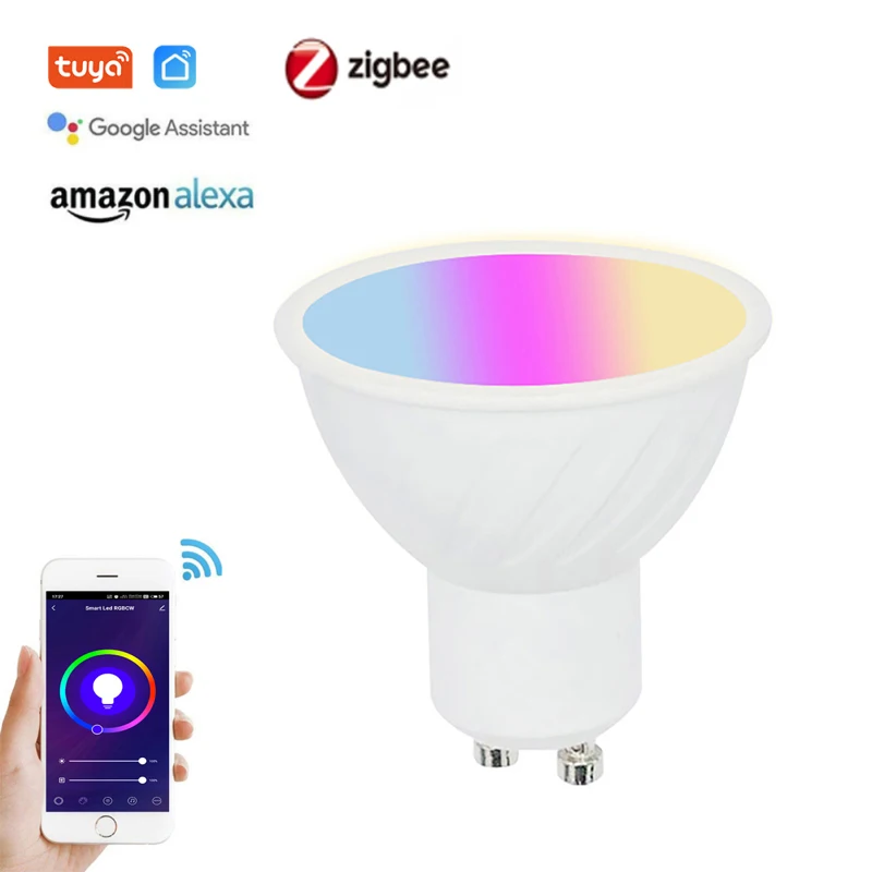 

ZigBee Tuya Voice Control 5W RGBCW Smart Light Bulb Dimmable GU10 LED Smart Lamp AC 85-250V Alexa Google Home Yandex Alice