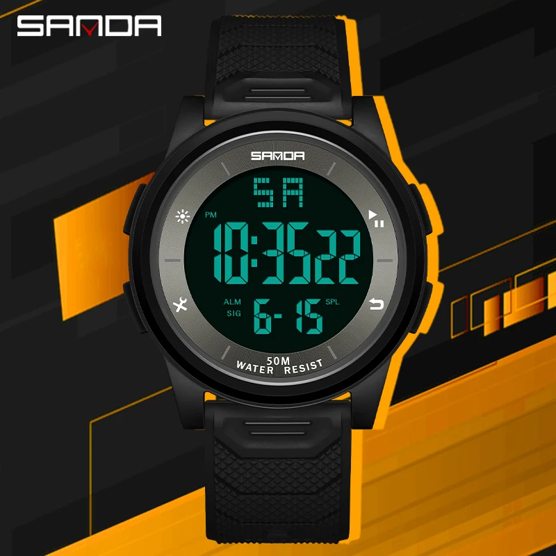 

SANDA Outdoor Fashionable Men's Watertight Watch LED Dial Multifunction Casual Rubber Strap Digital Sport Watches Round Luminous