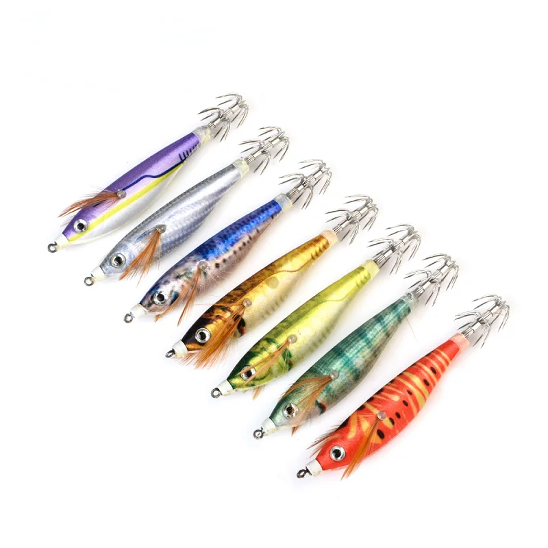 

2022 New Squid Jig Luminous Wood Shrimp Fishing Lure 8cm 10g Squid Needle Salwater Lure Octopus Cuttlefish Squid Game