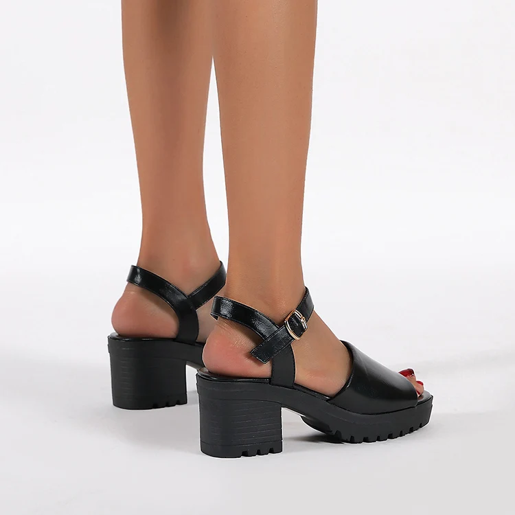Classic Designer Sandals for Women 2022 Hot Sale Women Block Sandals Chunky High Heels Solid Black Elegant Office Lady Shoes