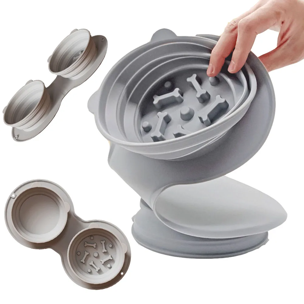 

Портативная миска для еды для собак на открытом воздухе, складная силиконовая миска для собаки, миски двойного назначения, нескользящая про...