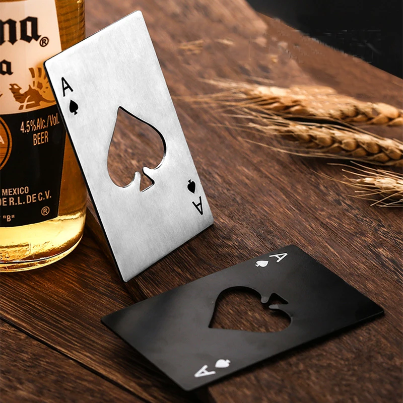 

Poker Shaped Bottle Opener Stainless Steel Credit Card Size Casino Bottle Opener Beer Wine Poker Black Peach A Kitchen Gadgets