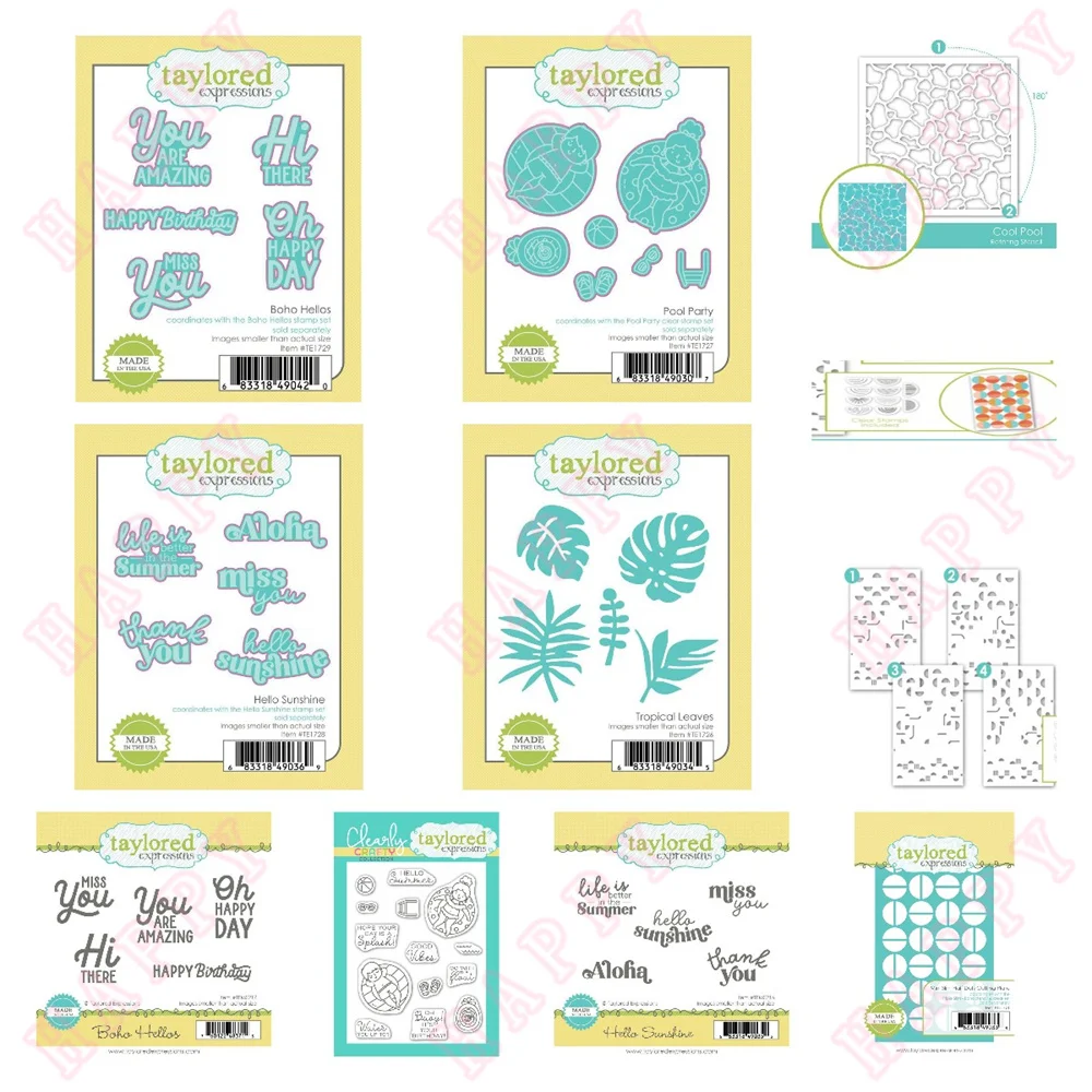 

2022 New Hello Sunshine Tropical Leaves Cool Pool Rotating Pool Party Cut Die Stamps Stencil Scrapbook Diary Diy Greet Card Mold