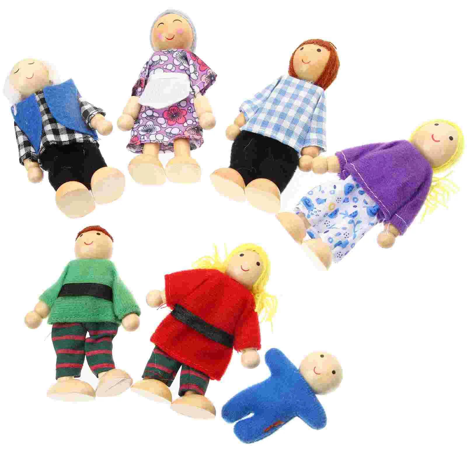 

7 Pcs Mini Figures Tiny People Kids Wooden Toys Role-play Number Toddler House Dolls