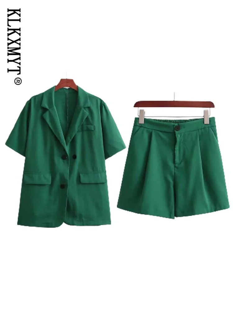 

ZA&ree Women Blazer Suit Fashion Single Breasted Casual Short Jacket Woman Top + High Waist Shorts Woman 2 Pieces Sets