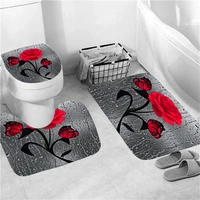 3 piece toilet cover set dewdrop rose digital printing floor rugs for bathroom anti slip u shaped carpet absorbent sponge wc mat