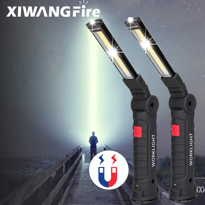 

Portable COB LED Flashlight with Built-in Battery Camping Torch USB Rechargeable Work Light Magnetic Lanterna Hanging Lamp