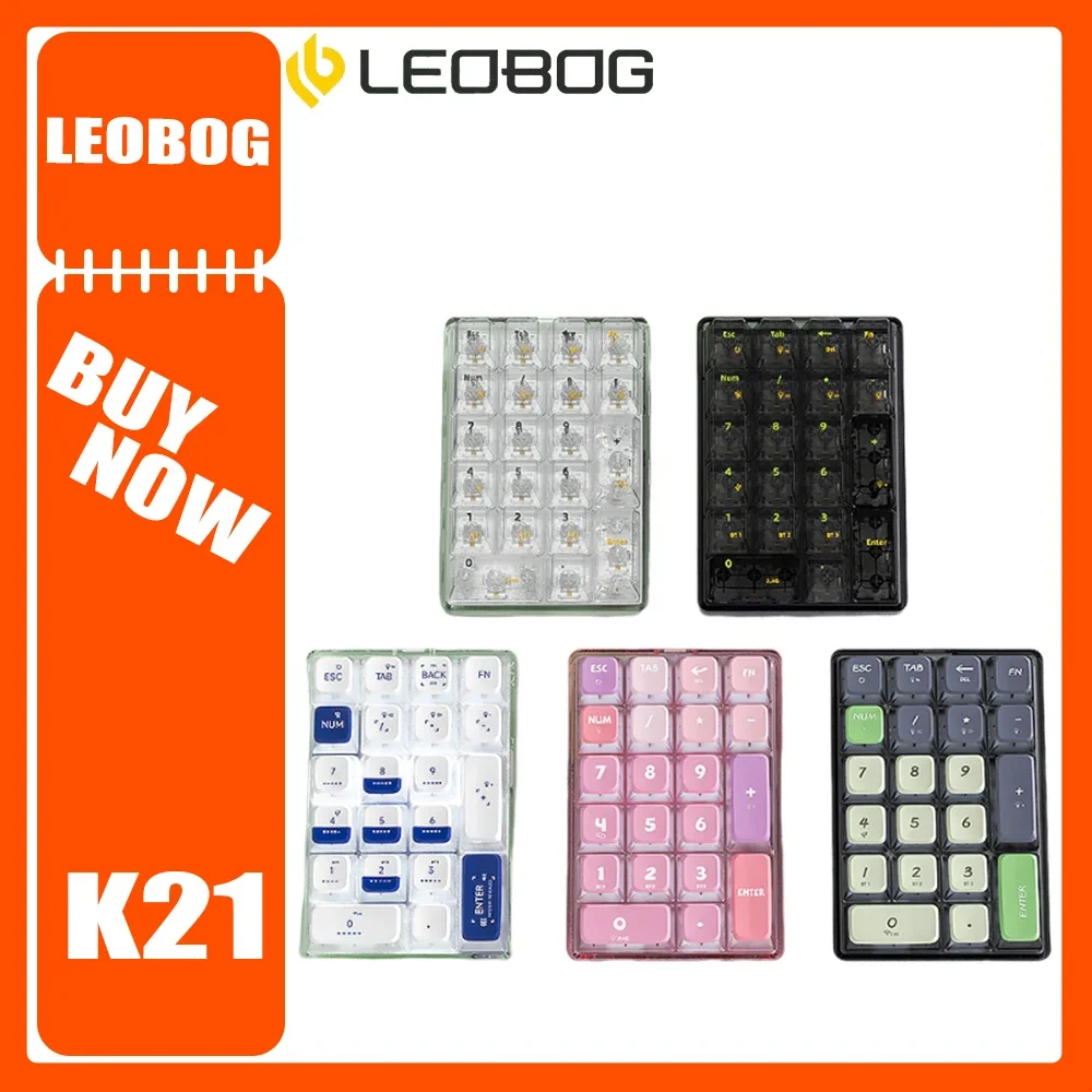 LEOBOG K21 Клавиатура Numpad Tri Mode Bluetooth Беспроводная прозрачная мини-механическая